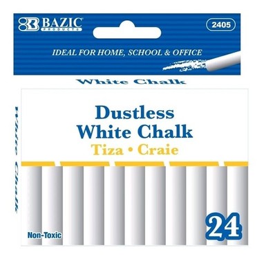 BAZIC White Chalk, Standard Size Blackboard Chalkboard Chalks, 24 Count/ 1 Pack