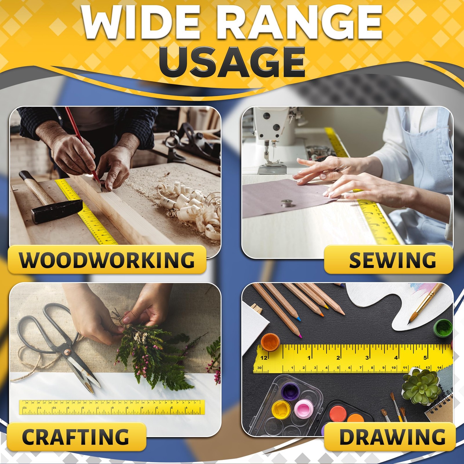 12 Inch Repeating Adhesive Measuring Tape – 13.9 Yards, 1” Wide, Dual Metric,...