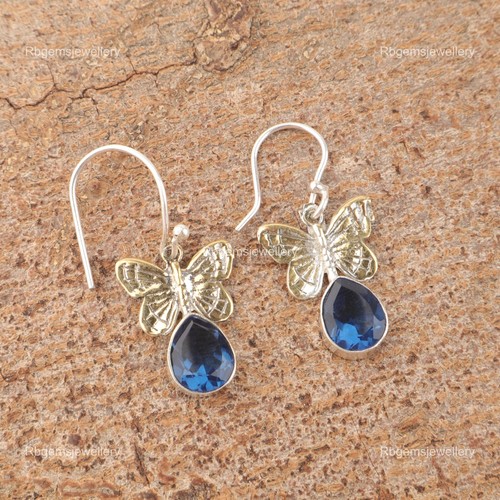 Pear Natural London Blue Topaz 925 Silver Dangle Drop Birthday Earrings Jewelry