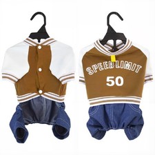 Dewverve Stylish Printed Dog Denim Jumpsuit - Windproof Medium, Brown