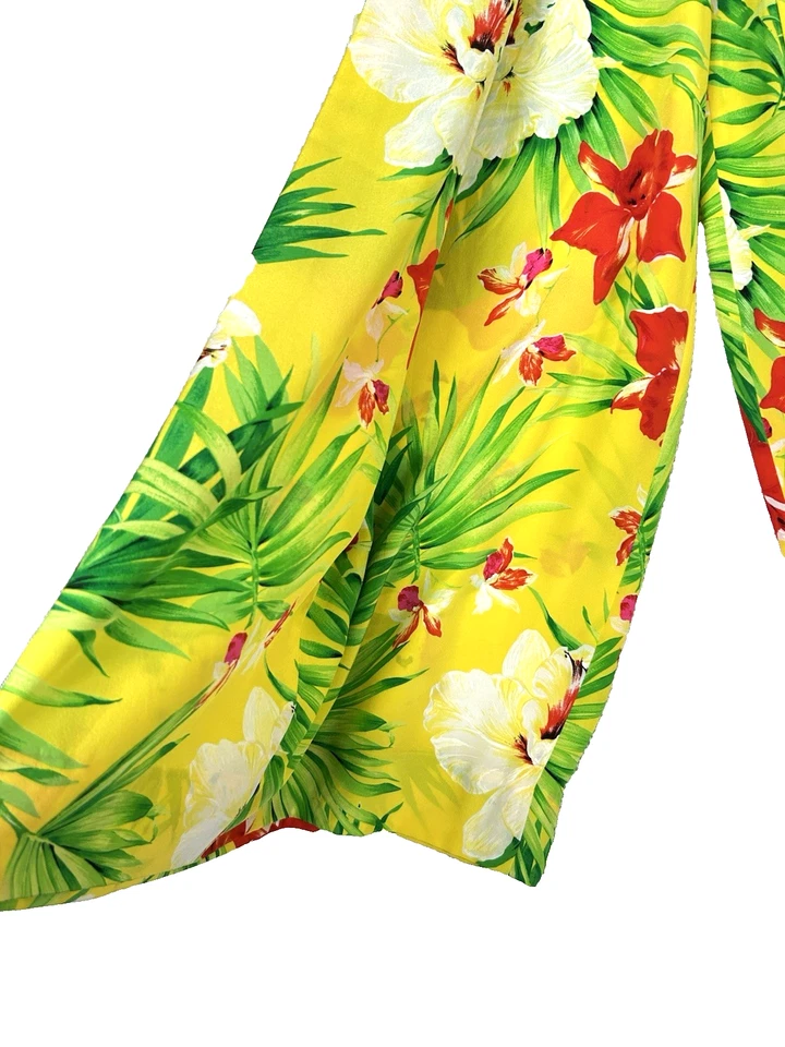 ESCADA Women's 40 Pants 100% Silk Yellow Tropical Floral Print Hibiscus 23x27 8 - image 3 of 4