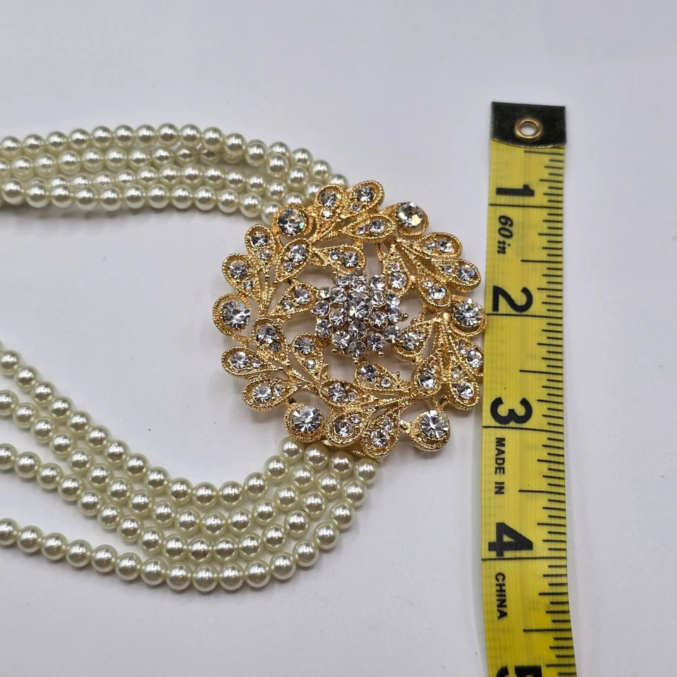 Collar Colgante Vintage Imitación Perla Estrás Tono Dorado Dinero Antiguo Coqueta Foto 2 de 4