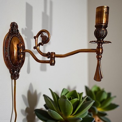 Quoizel Solid Brass Wall Lamp Swing Arm Ornate Reading Nook Victorian Style TAGS