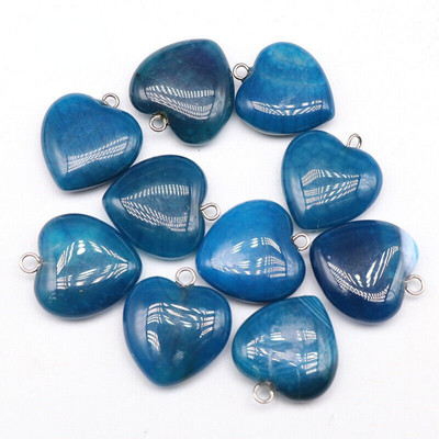 30pcs Natural Blue Dragon Veins Fire Agate Heart Pendant Bead Jewelry Making