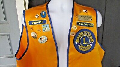 LIONS CLUB International VEST Size LG w/ Pins & Name Tag Pre-owned Vtg CLEAN