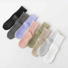 New Simple Solid Color Mid Calf Yoga Socks Pilates Socks Silicone Non-slip Fit