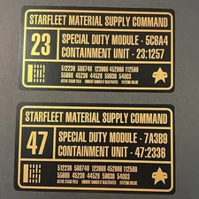 • STAR TREK • GOLD FOIL STARFLEET CONTAINMENT UNIT PROP REPLICA LABEL DECALS •