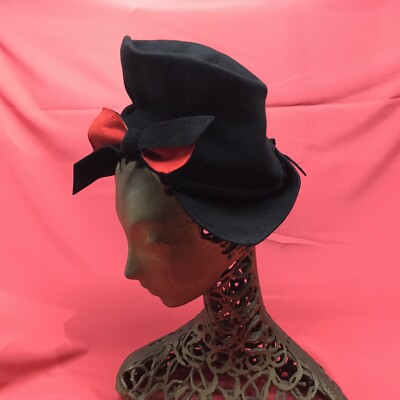 vintage 1940s ladies hat Tilt 1930s 30s 40s Black Red  display picture 1