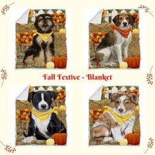 Fall Autumn Greeting Dog Cat Pet Bedroom Soft Warm Blanket 50x60 Sherpa