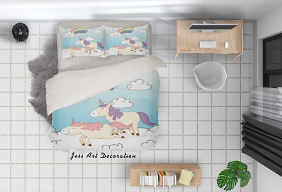 3D Cartoon Unicorn Rainbow Clouds Quilt Cover Set Bedding Sets Pillowcases 64
