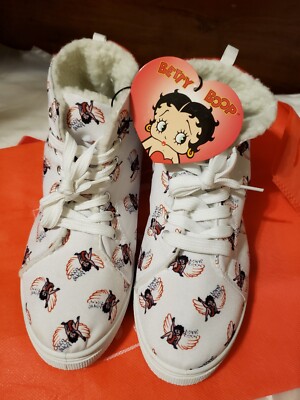 BETTY BOOP SNEAKERS WHITE SHOES SHERPA LINED ANGEL PRINT