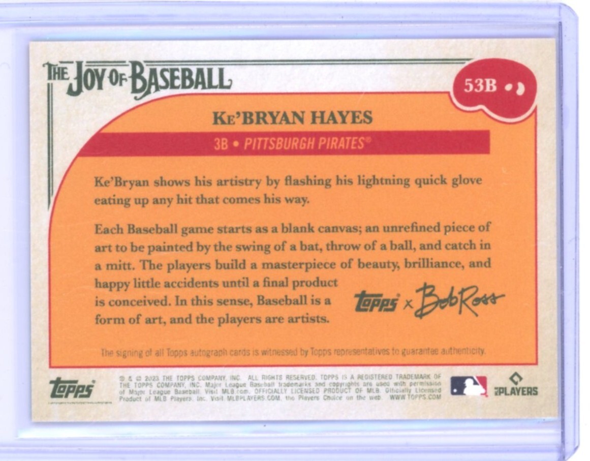 2023 KE'BRYAN HAYES TOPPS X BOB ROSS JOY OF BASEBALL PAINT SPLATTER AUTO 75/99 eBay