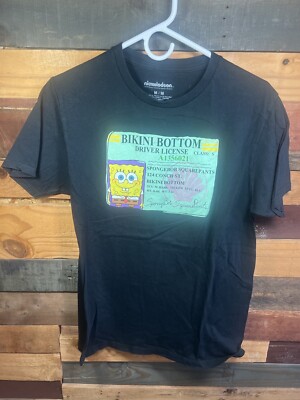 Vintage Sponge Bob Square Pants themed Black colored T shirt Size Medium Retro