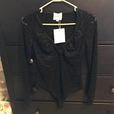 Easy Clothes BLACK NOURY BODYSUIT M/L Long Sleeve Sheer NWT