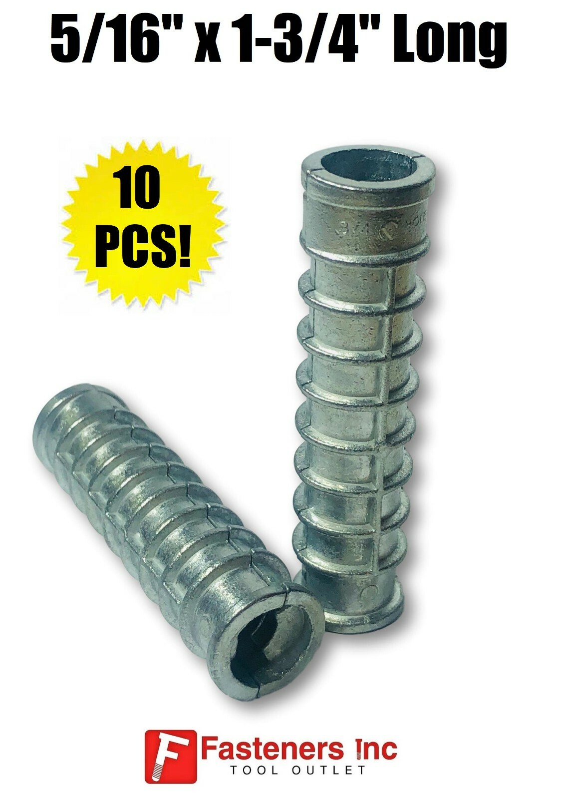 (Qty 10) 5/16" x 1-3/4" Lag Shield Anchor Long Zinc Alloy 1/2" Hole