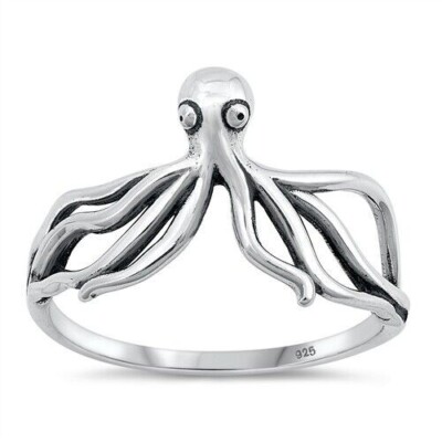 Oktopus Design Ring echt Sterling Silber 925 oxidiert 13 mm Größe 5-10