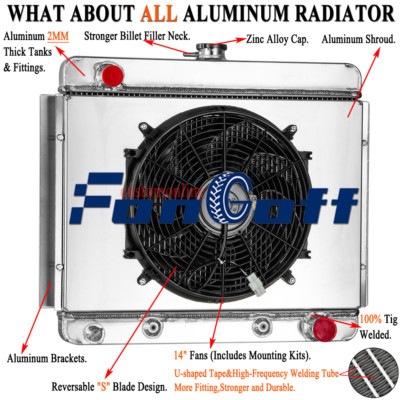 Aluminum 3 Core Radiator Shroud Fan For 1962-1967 Chevrolet Chevy II Nova SS AT
