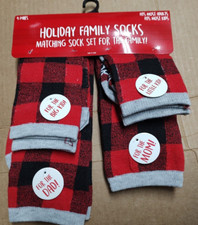 Holiday Family Socks 4pk Matching Christmas Set Red Gingham Papa Bear, Mama. POS