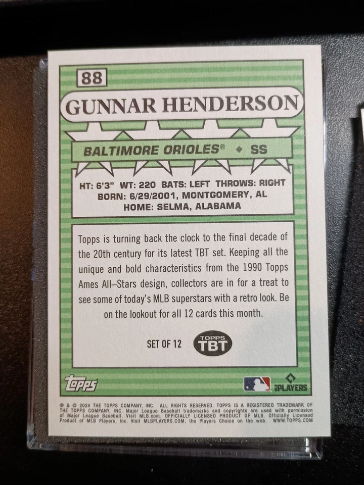 2024 Topps Throwback Thursday Gunnar Henderson 1990 AMES ALL-STARS Orioles 88 SP - Image 2 of 2