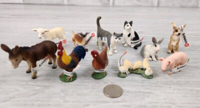 Lot of 11 Schleich Farm Animals Plastic Miniature Toys Chicken Sheep Goat Tag