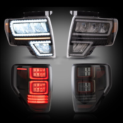 VLAND FULL LED Headlights+SMOKED LED Tail Lights For 2009-2014 Ford F-150 LH&RH