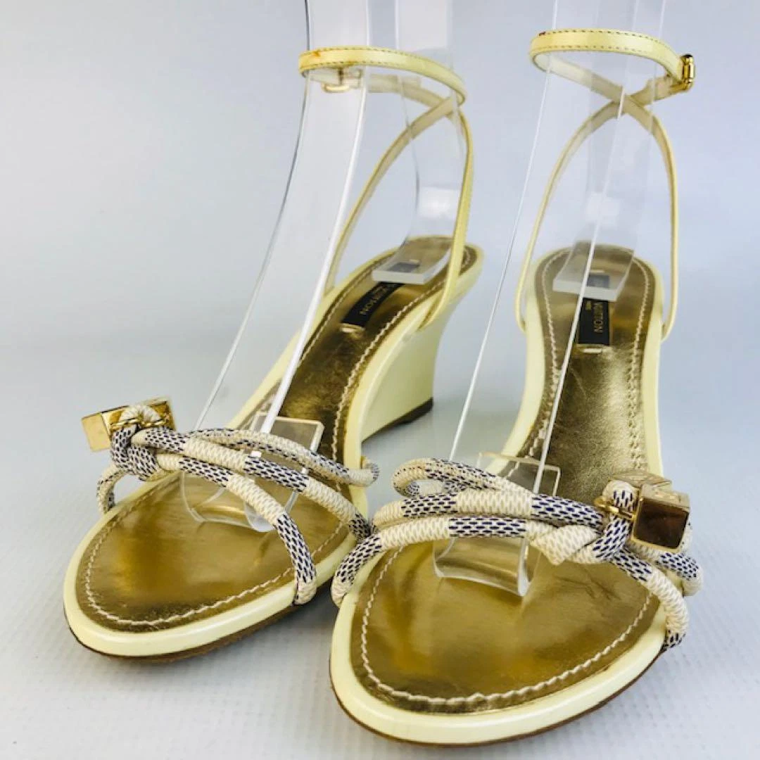 LOUIS VUITTON Damier Azul Strap Sandals With Gold Cube EU 36 1 2