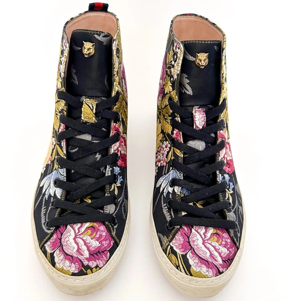 Gucci Sylvie Blind For Love Zapatillas altas con cordones Estampado Floral Jacquard 38 Foto 2 de 4