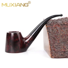 MUXIANG Briar Volcano Pipe Wooden Smooth Tobacco Pipe 9mm Filter Bent Stem Red