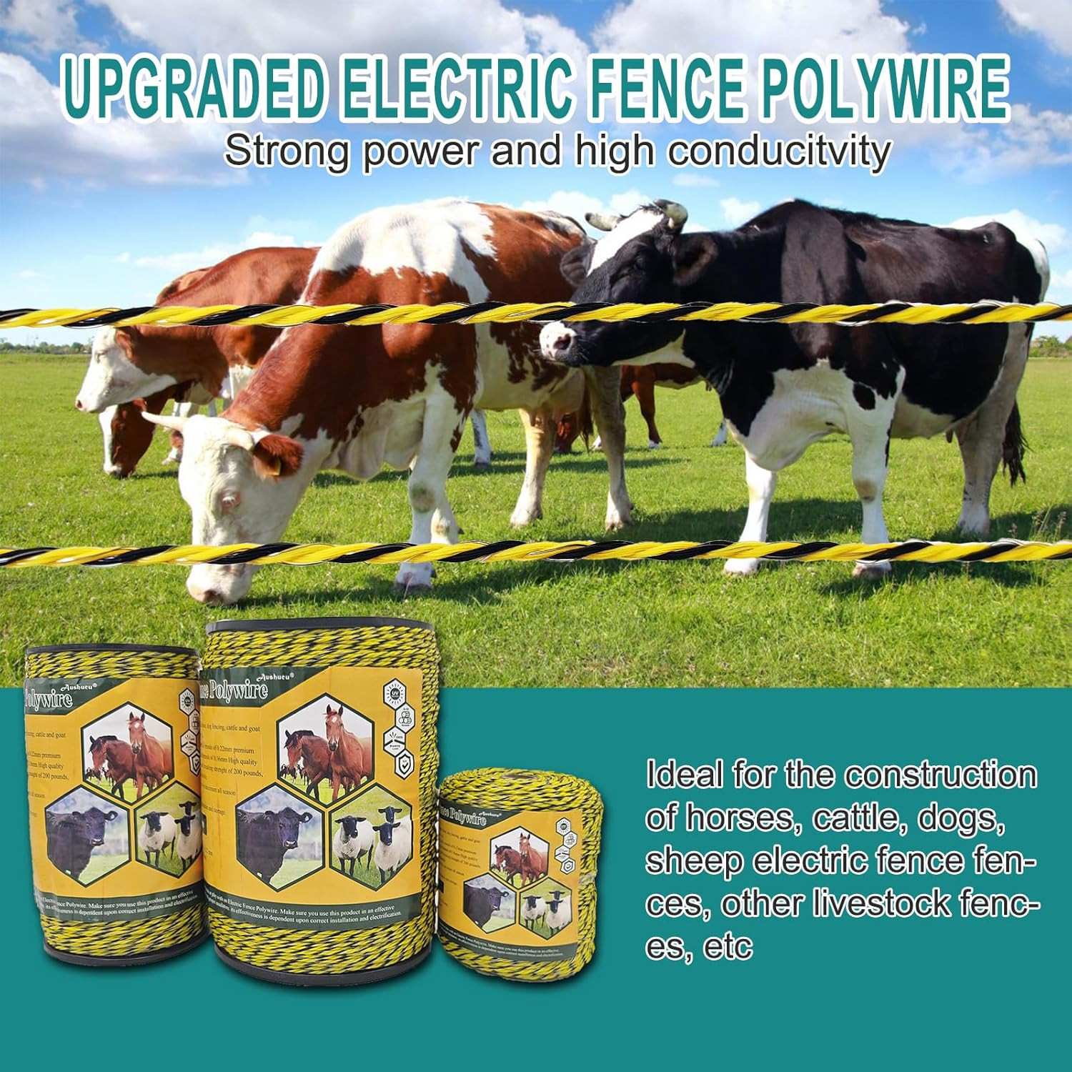 1640 Feet Portable Electric Fence Polywire 1/8" Diameter 6 Strands 500 Meters