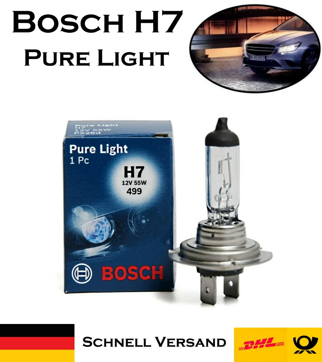 1x Bosch Pure Light H7 55W 12V 1987302777 Scheinwerfer Headlight  