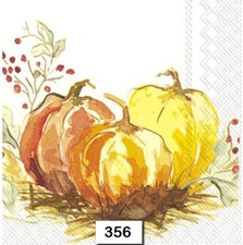  356 TWO Individual Paper Luncheon Decoupage Napkins PUMPKINS WATERCOLOR AUTUMN