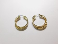 Five Textured Intertwined Gold Tone Metal Hoop Pierced Earrings Vintage