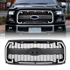 Raptor Style Front Grille Grill w/ Emblem Hole & Lights For 2015-2017 Ford F150