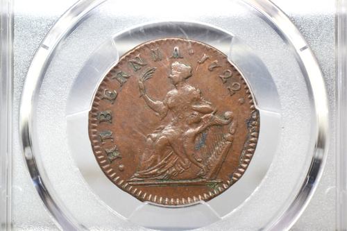 1722 Wood's Hibernia Halfpenny. Martin 4.7-C.6, W-12810. R-5. PCGS AU-55. - Picture 3 of 5