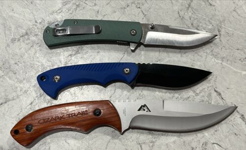 3 Ozark Trail Knives, 2 Fixed Blade, 1 Folder, Gently Used