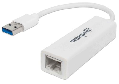 Manhattan USB-A Gigabit Network Adapter, White, 10/100/1000 Mbps Network, USB 3. - Afbeelding 1 van 4