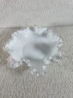 Vintage Fenton Silver Crest Milk Glass Ruffled Edge Candy Dish 8”