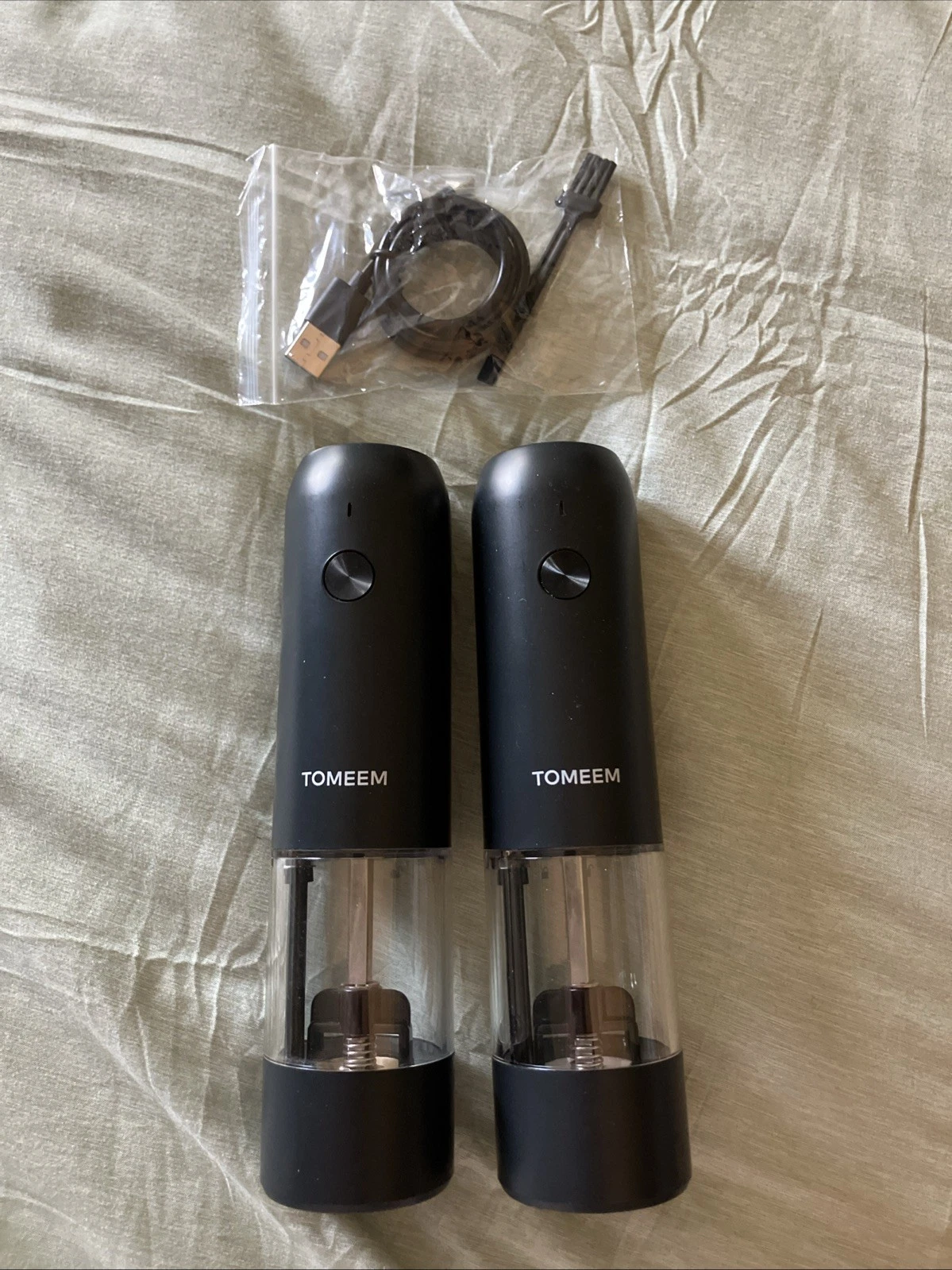 Tomeem Electric Salt & Pepper Grinder Mills Black W/LED USB Super Clean!