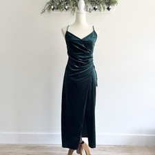 ASTR the Label Green Velvet Midi Dress Diamond Studded Straps Cinched New M 1-13