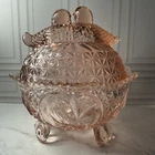 Pink Depression Glass Covered Dish Birds Pedestal Bowl Vintage Hen Lid