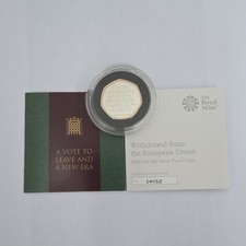 Royal Mint. 2020 Silver Proof Fifty 50p Silver Pence. A Vote to Leave BUNC COA