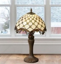 Tiffany Style Stained Glass Roman Accent Table Lamp - Amber Jewel Elegance