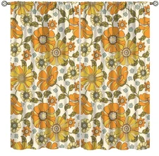 1970s Flowers Curtains Colorful Rustic Floral Vintage Hand Painted Patterns W...