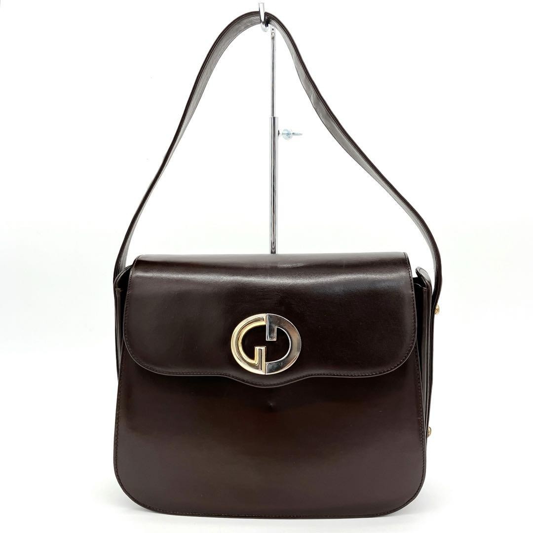 Gucci Dark Brown GG Leather Shoulder Bag with Hardware Authentic Pre-Owned