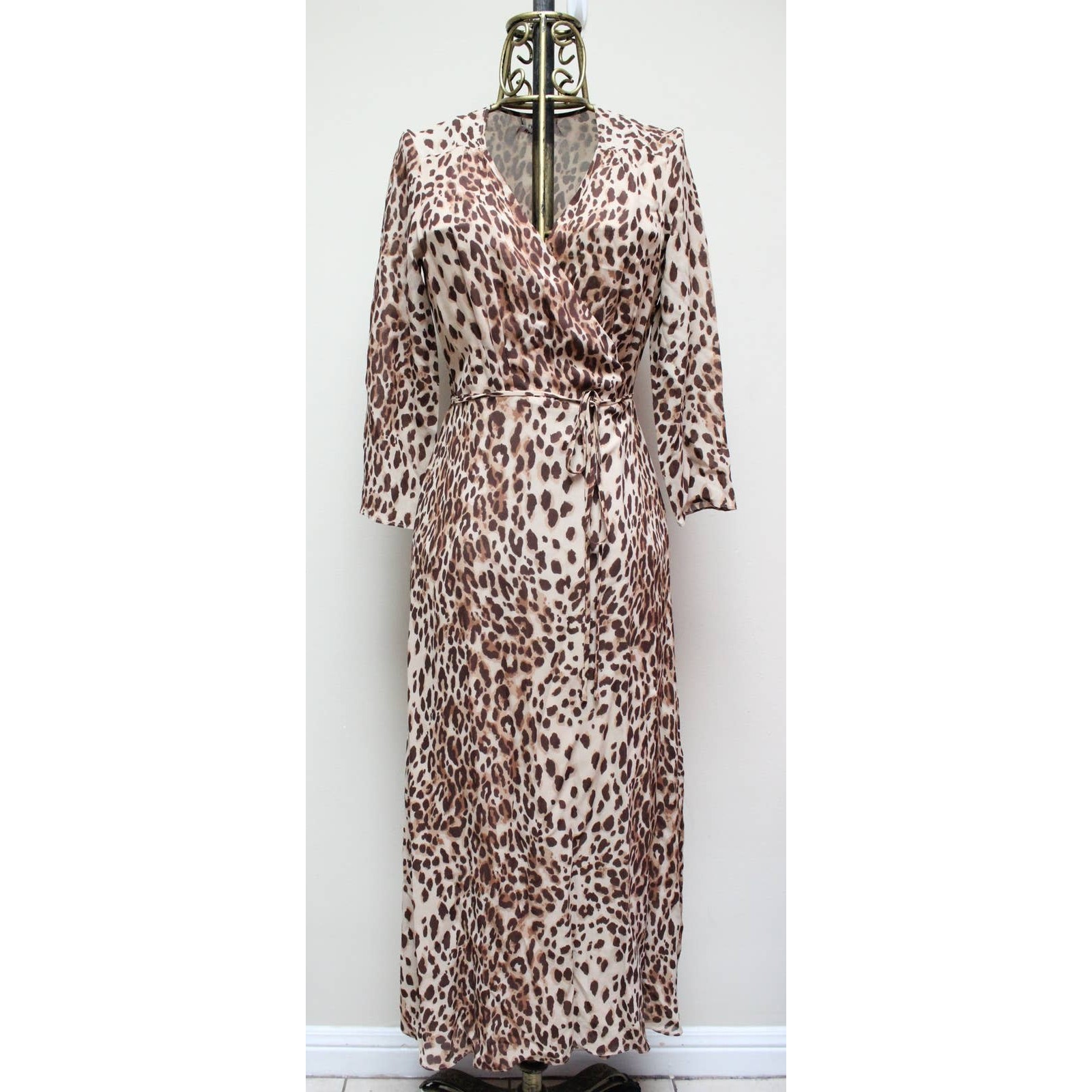 NWT Reformation Alessandra Cheetah Brown Cat Maxi Wrap Dress Size Medium