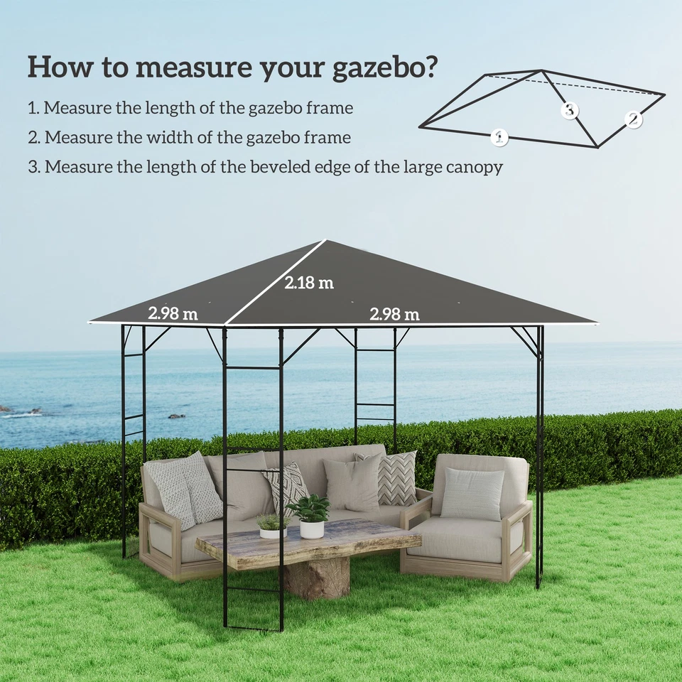 Outsunny 3 x 3(m) Gazebo Canopy Replacement Cover with Drain Holes, Grey - Image 3 of 4