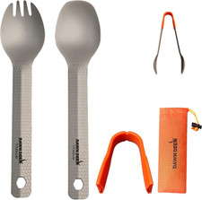 3 In1 Titanium Ultralight Cutlery Set, Long Handle Spoon and Spork, Camping Tong