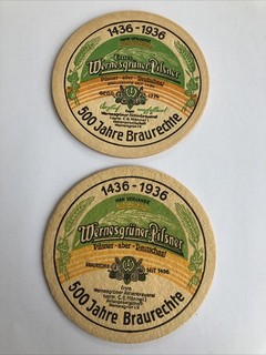 2 verschiedene VK Bierdeckel Erstes Wernesgrüner Aktienbrauerei Männel