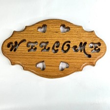 Wooden Oak Welcome Sign Plaque Heart Rustic Country Core Farmhouse Signed