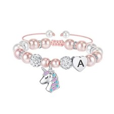 Christmas Gifts for Grandkids Girls - CZ Initial Unicorn Bracelet A.
